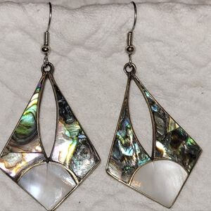 925 Sterling Silver Mother of Pearl Abalone Dangle Earrings